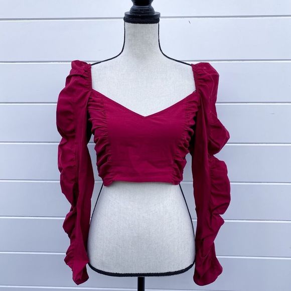 Zara red puff sleeve crop top - Picture 4 of 13